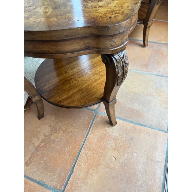 Chippendale Mid 20th Century Weiman Burl Walnut Side Tables, 2 Tier For Sale - Image 3 of 4