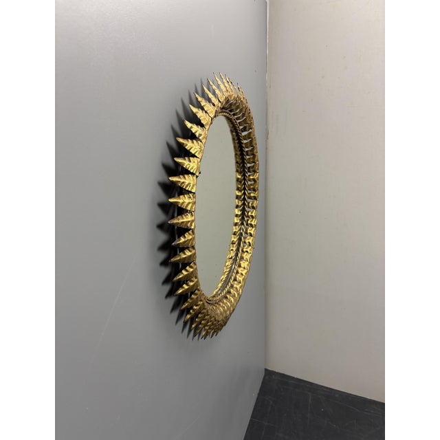 Mid-Century Modern Hollywood Regency Spanish Gilt Metal Sun Mirror, 1950s For Sale - Image 6 of 18