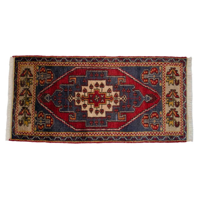 1960s Vintage Hand Knotted Small Rug, Kitchen, Bath Entry Decor Turkish Rug 2x4 Ft Approx For Sale - Image 6 of 13