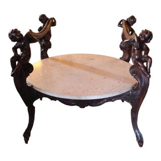 Antique Carved Wooden Cherubs & Marble Table For Sale
