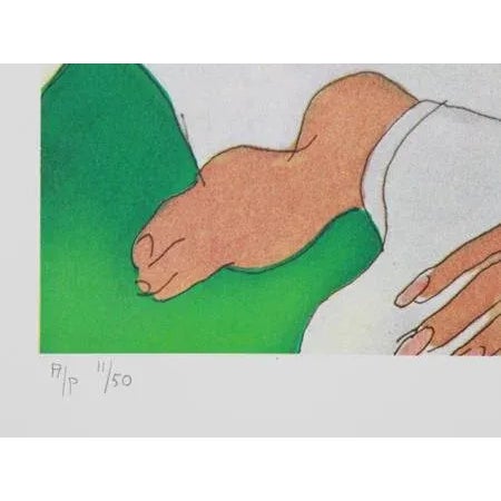 Modern Woman in Pink Shirt, Vasilios Janopoulos Lithograph For Sale - Image 3 of 3