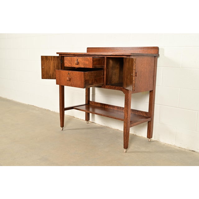 Stickley Brothers Style Antique Mission Oak Arts & Crafts Sideboard Buffet or Bar Cabinet, Circa 1910 For Sale In South Bend - Image 6 of 16