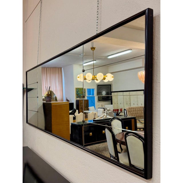 Italian Black Lacquered Wall Mirror attributed to Osvaldo Borsani, 1940s For Sale - Image 3 of 8