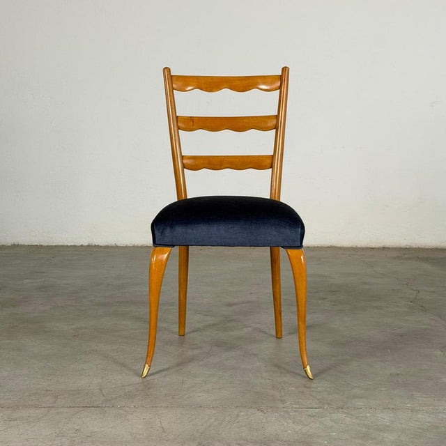 Wood Chairs in Semi-Velvet Fabric by Paolo Buffa, 1950s, Set of 6 For Sale - Image 7 of 18
