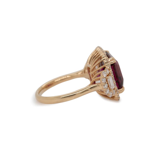 Metal 7.57cts Rasberry Garnet Ring With Lab Diamond Accents: Solid 14k Gold, 11mm For Sale - Image 7 of 8