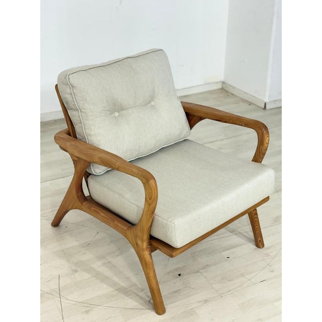 Modern Retro Armchair in Chestnut Wood For Sale - Image 3 of 11