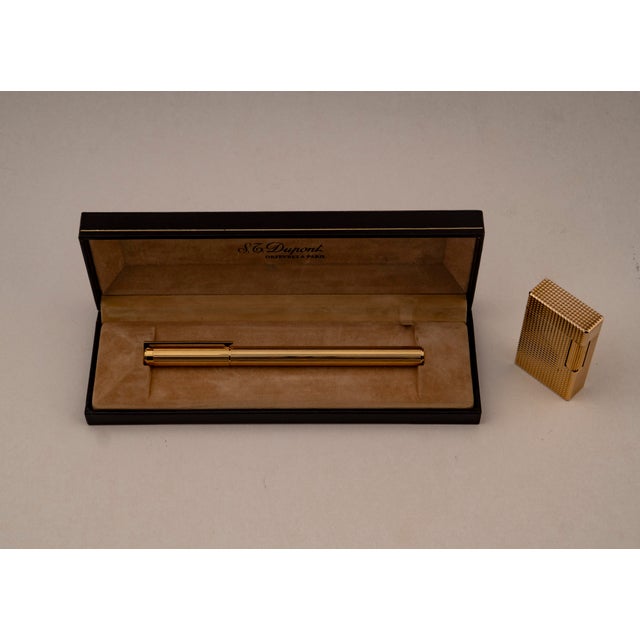 Gold-Plated Standard Lighter and Vermeil Piston Fountain Pen from S.T. Dupont, 1970s, Set of 2 For Sale - Image 15 of 18