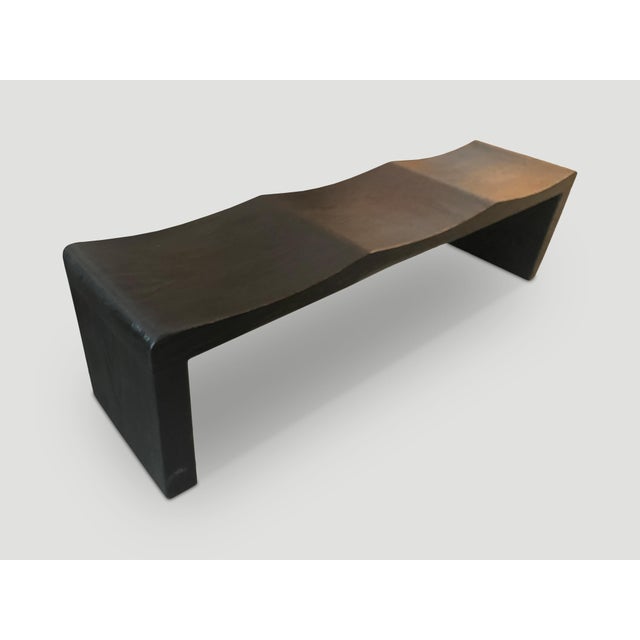 Contemporary Andrianna Shamaris Charred Teak Wood Wave Bench For Sale - Image 3 of 5