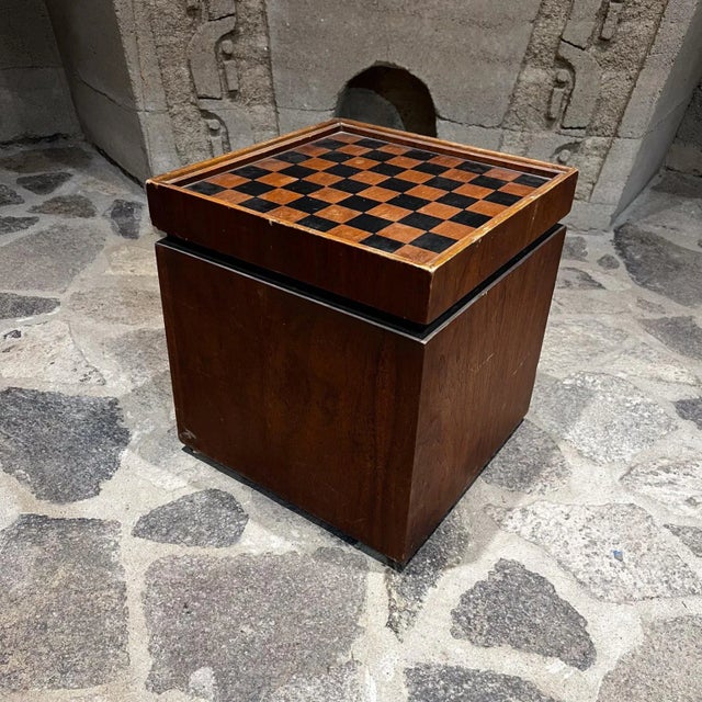 Mid-Century Modern 1960s by Lane Walnut and Vinyl Chess Table With Storage For Sale - Image 3 of 8