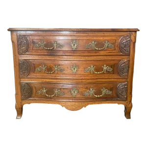 Antique French Carved Walnut Louis XV Chest of Drawers
