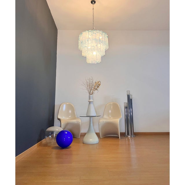 Large Three-Tier Pendant Light with Murano 52 Blue Alabaster Glass Tubes, 1990s For Sale - Image 12 of 17
