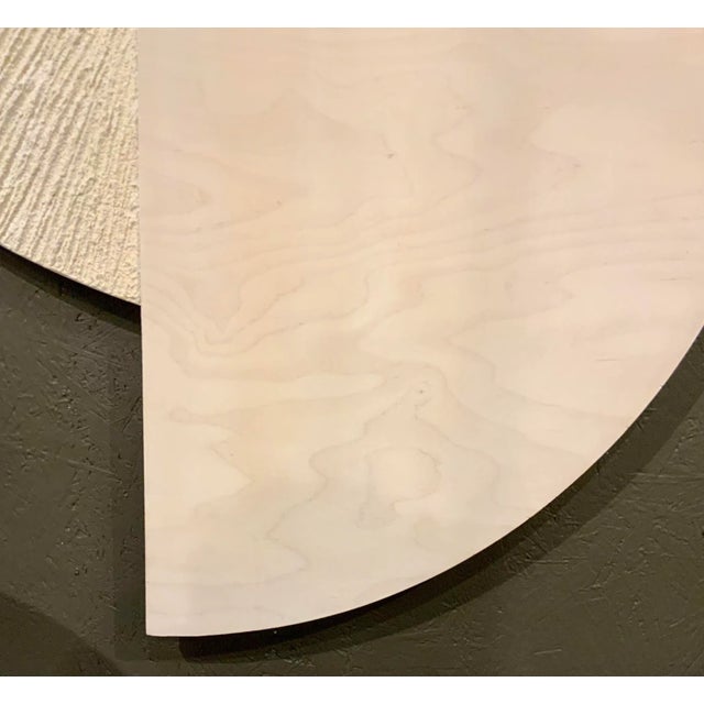 Stylish Light Beige Finished Carved Wood Wall Sculpture, showroom floor sample