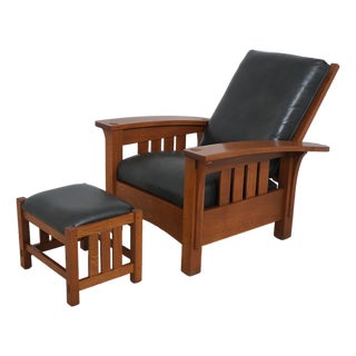 Stickley Mission Oak Morris Chair W. Ottoman For Sale