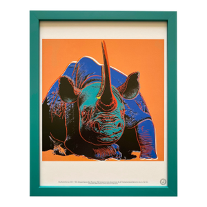 Andy Warhol Estate Vintage 1989 Endangered Species Framed Lithograph Pop Art Print " Black Rhinoceros " 1983