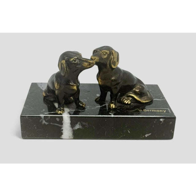 Vintage German Brass Dachshunds on Marble Base Paperweight — Midcentury Desk Accessory For Sale - Image 12 of 12