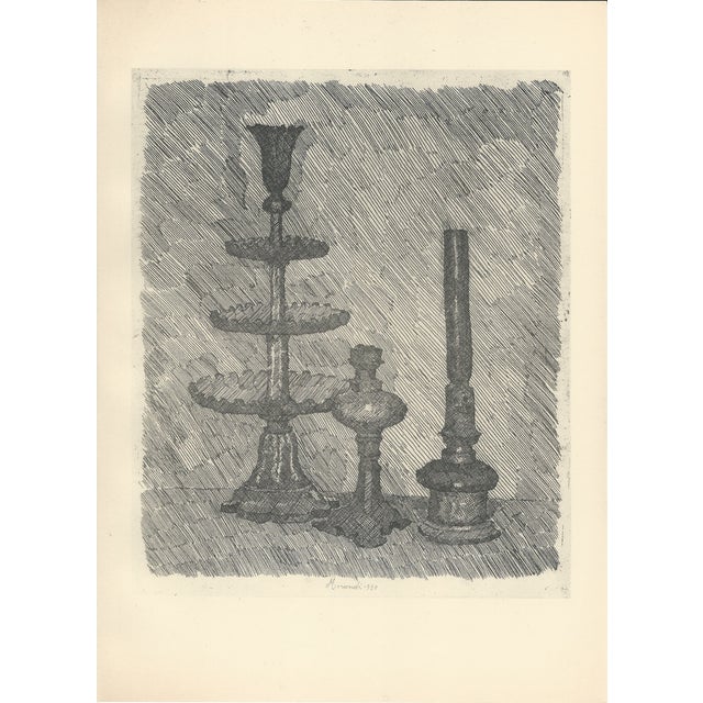 Giorgio Morandi, Still Life with a Stand and Two Lamps, 1929-1957, Lithograph For Sale