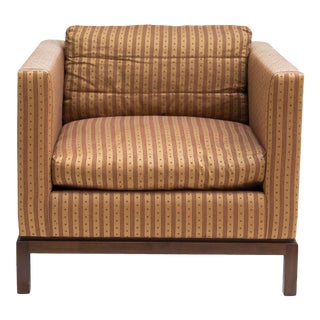 Cube Style Chair With Walnut Base and Down Filled Cushions For Sale