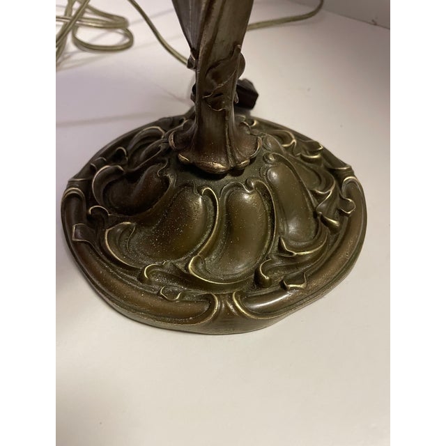 Metal 1930s Art Deco Signed Pairpoint Reverse Painted Lamp W/Bronze Base For Sale - Image 7 of 12
