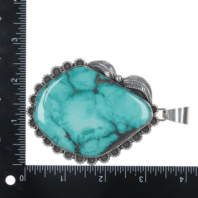Late 20th Century Huge Vintage Native American sterling and turquoise pendant For Sale - Image 5 of 7