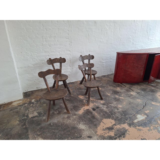 Mid-Century Modern Brutalist French Hand-Carved Dining Chairs After Alexandre Noll, 1950s, Set of 4 For Sale - Image 3 of 9