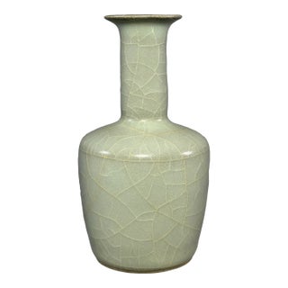 Antique Chinese Celadon Crackle‑Glaze Roll‑Neck Vase, Collectible Antique For Sale