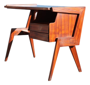 Small Geometric Desk in Mahogany and Blue Laminate by Vittorio Dassi for Dassi, 1950
