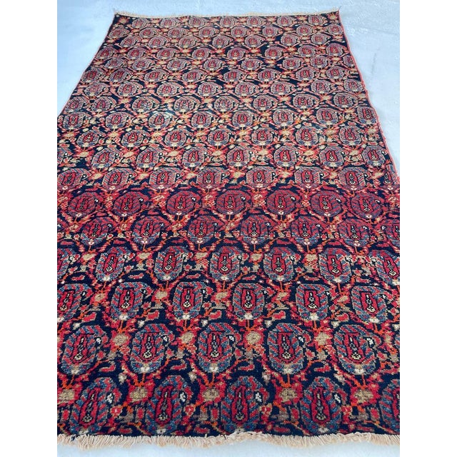 1930s Antique Fragment Rug Zoroastrian Flame Pattern Rug 3.4 x 5.7 For Sale - Image 5 of 12