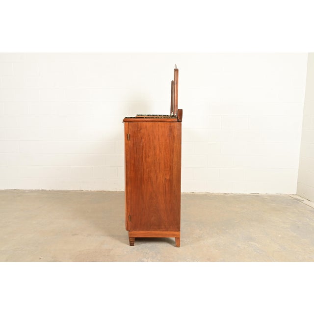French Art Deco Carved Walnut Marble Top Sideboard or Bar Cabinet, Circa 1930s For Sale - Image 11 of 13