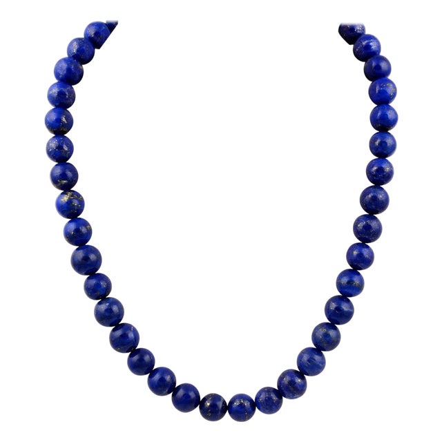 Vintage Lapis Lazuli Single Strand Necklace with 14 Karat Yellow Gold Lobster For Sale