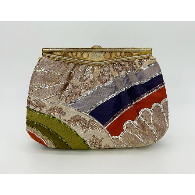 Judith Leiber Vintage Silk and Swarovski Crystal Multicolor Clutch For Sale In Philadelphia - Image 6 of 12