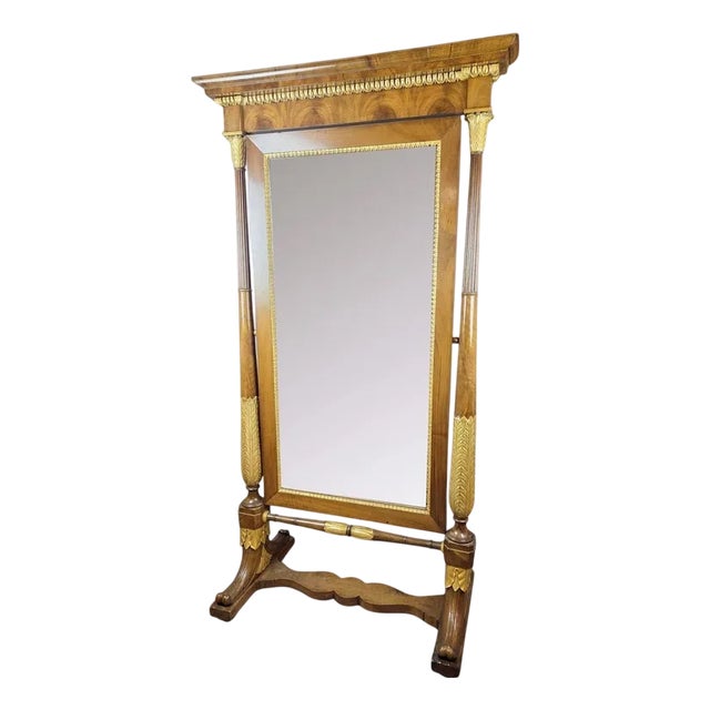 Empire Mahogany and Giltwood Psyche Mirror, 19th Century For Sale