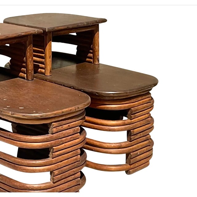 Mid 20th Century Vintage Coastal Paul Frankl Stacked Rattan Side Tables - a Pair For Sale - Image 9 of 12