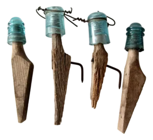 Antique Electrical Posts With Glass Insulators Set of 4