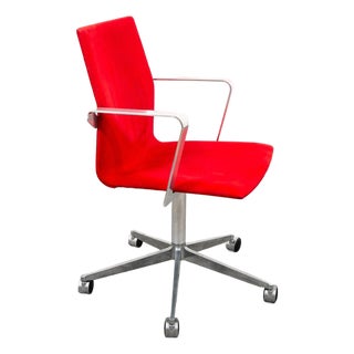Mid Century Modern Office Chair Red Swivel Work Armchair Arne Jacobsen Suede MCM For Sale