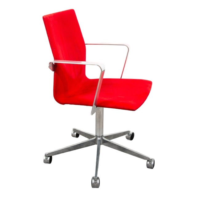 Mid Century Modern Office Chair Red Swivel Work Armchair Arne Jacobsen Suede MCM For Sale