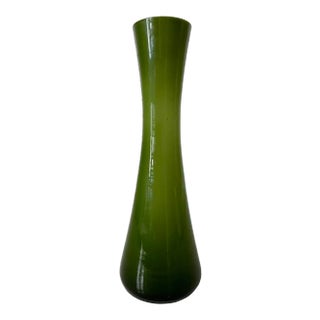 Mid-Century Modern Moss Green Cased Glass Bud Vase For Sale