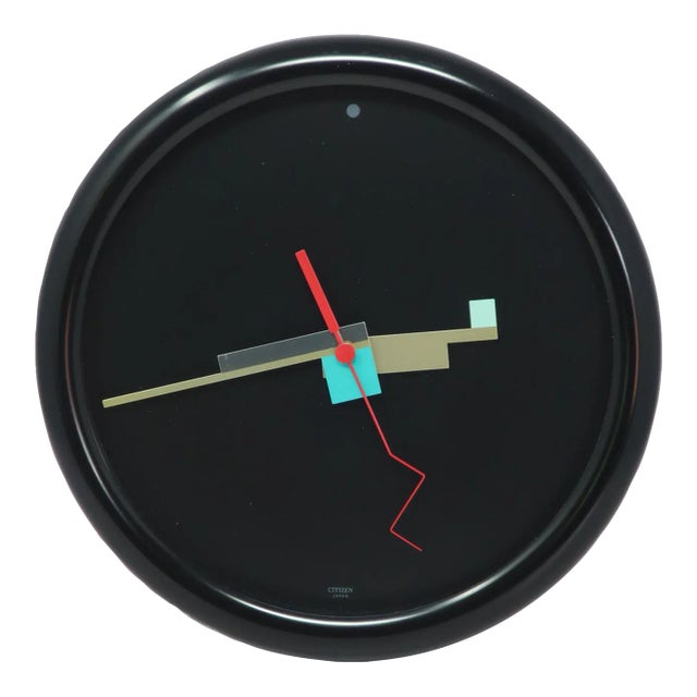 1980s Black Postmodern Wall Clock by Citizen For Sale