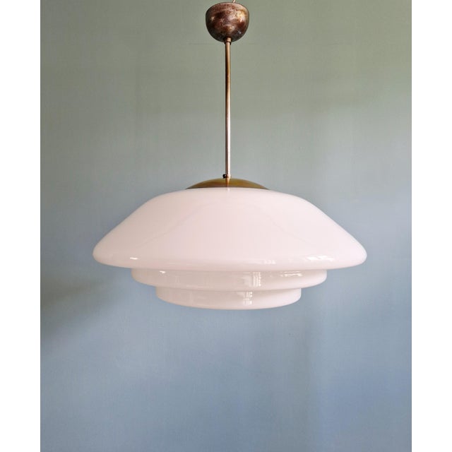 Bauhaus Bauhaus Pendant Light in White Opaline Glass, 1930s For Sale - Image 3 of 13