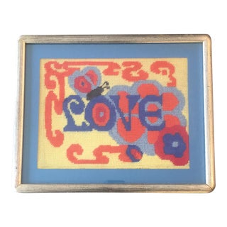 Vintage Hand Done Love Needlepoint For Sale