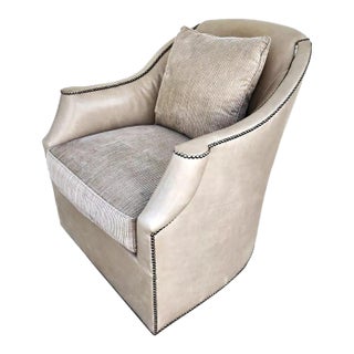Leather Swivel Bucket Chair by Hickory Chair Co For Sale