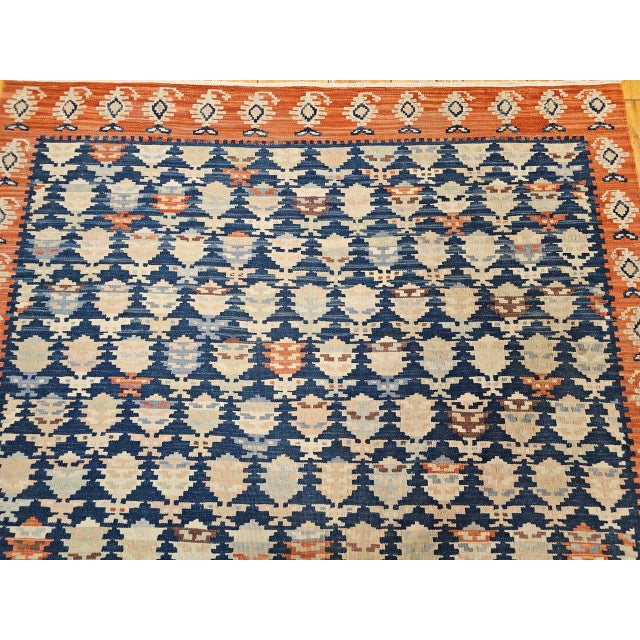 Vintage Kurdish Kilim Rug, Hand-Woven All-Over Paisley Pattern, Blue & Brick, 6x9 For Sale - Image 10 of 13