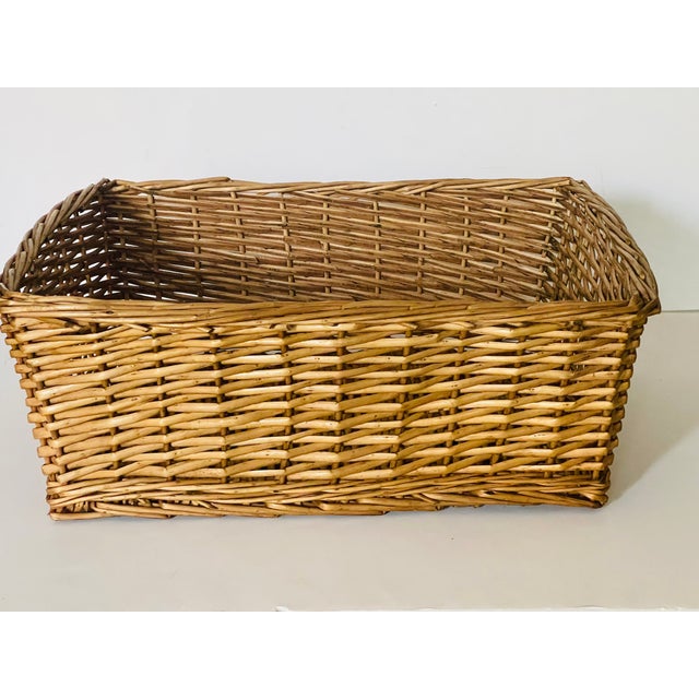 Mid century French country large wicker basket, 22” by 18” , 9” high.