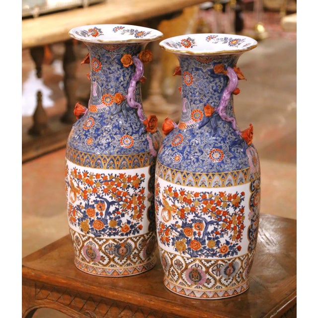 Early 20th Century Pair of Early 20th C. Asian Imari Porcelain Vases With Floral and Bird Motifs For Sale - Image 5 of 11