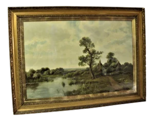 Vintage J Owen Country Cottages English Oil Painting, Framed