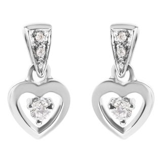 14K White Gold 1/6 Cttw Diamond Dangle Heart Stud Earrings (H-I, SI2-I1) For Sale