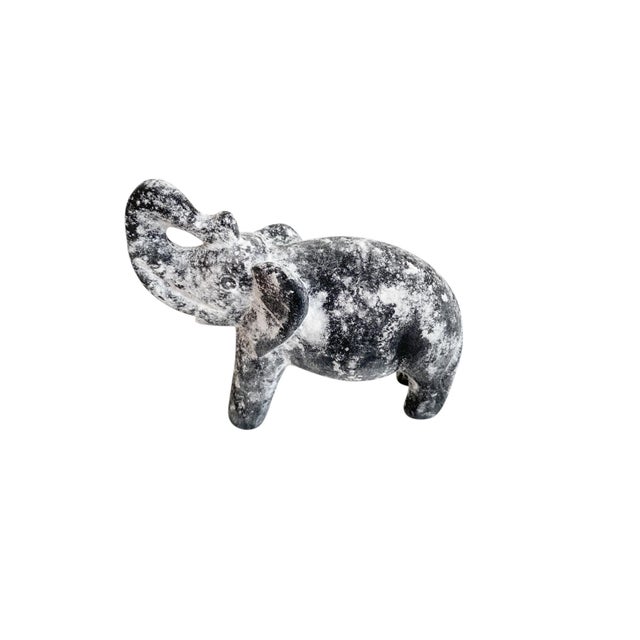 1990s Chalk Painted Black Stone Elephant Figurine Trunk Up Good Luck ...