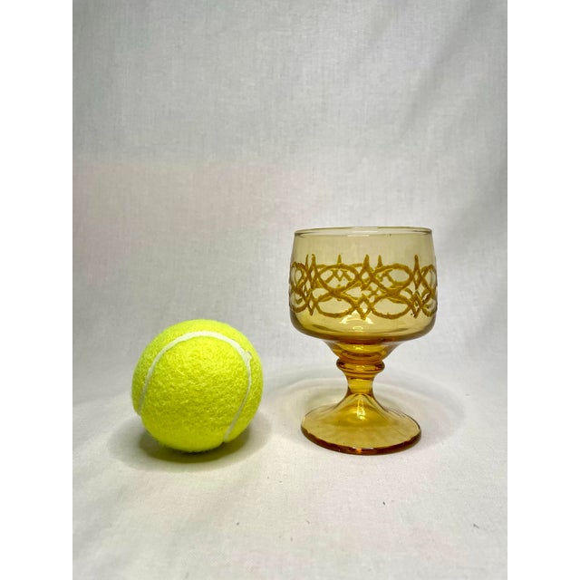 Glass Mid Century Modern Amber Gold Glass Goblets, Set of 8 For Sale - Image 7 of 11
