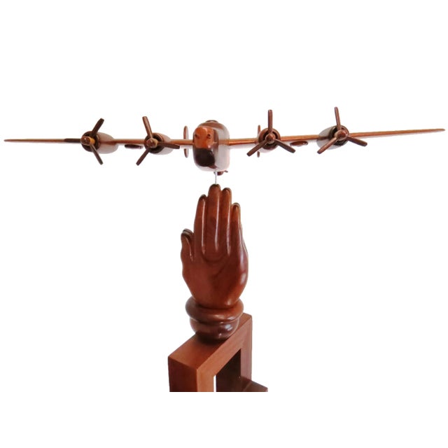 Brown Vintage Hand Carved Solid Mahogany Aviation Theme Abstract Floor Sculpture - Signed & Dated 1996 For Sale - Image 8 of 13