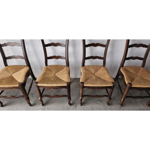 Wood Vintage Rustic European Style Rush Seat Dining Chairs - Set of 8 For Sale - Image 7 of 11