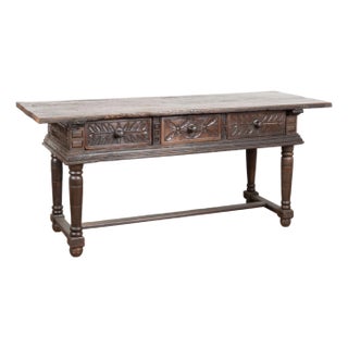 Late 18th Century Spanish Oak Three Drawer Console Table For Sale